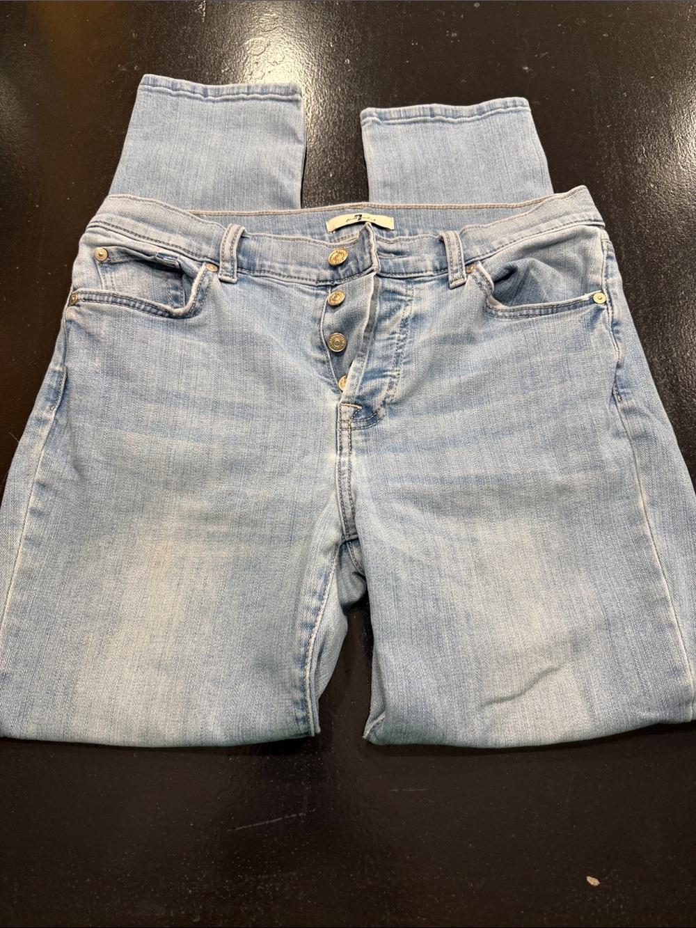 7 For All Mankind Light Blue Skinny Jeans with Button-Fly